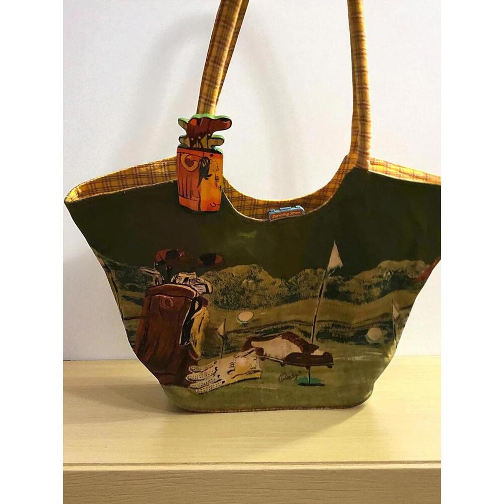 Anne Ormsby Golf Tote Bag Purse Zip Top Shoes Flag Sport Tee Green